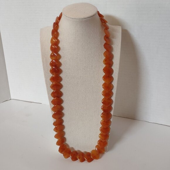 RARE Vintage Faux Amber Lucite Beaded 26” Necklace 1970s MCM - Picture 9 of 9